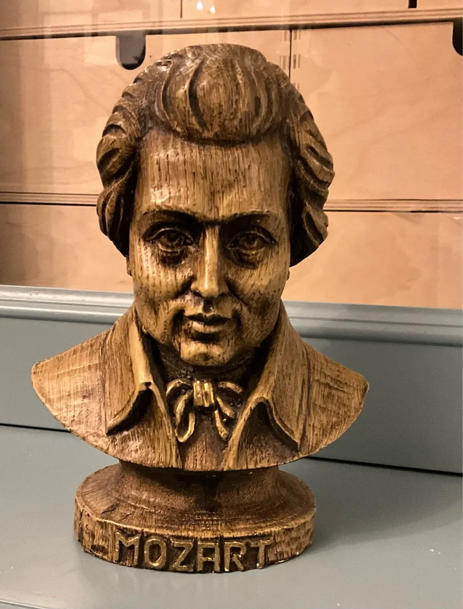 Mozart Carved Wood Bust - Image 1
