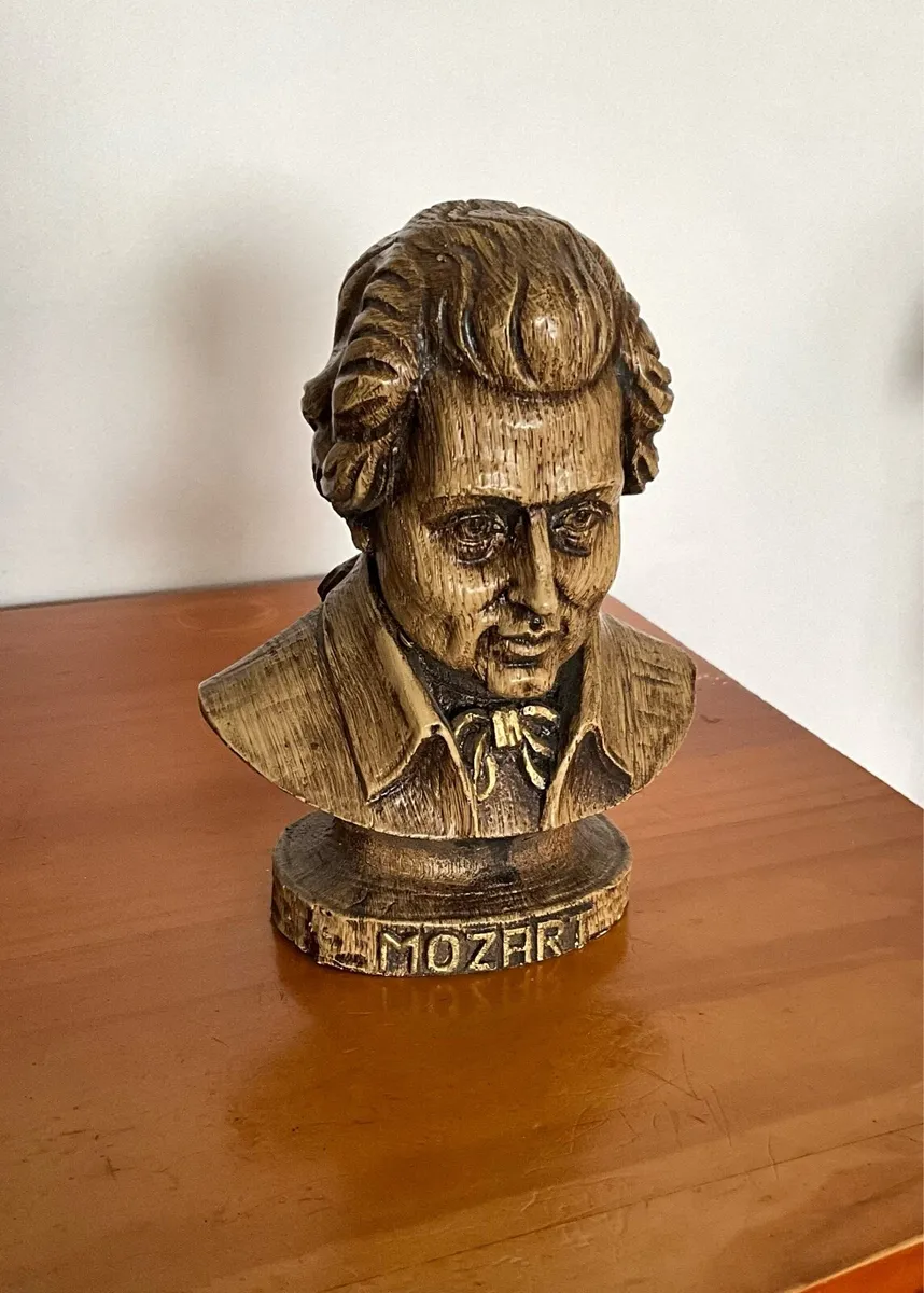 Mozart Carved Wood Bust - Image 3