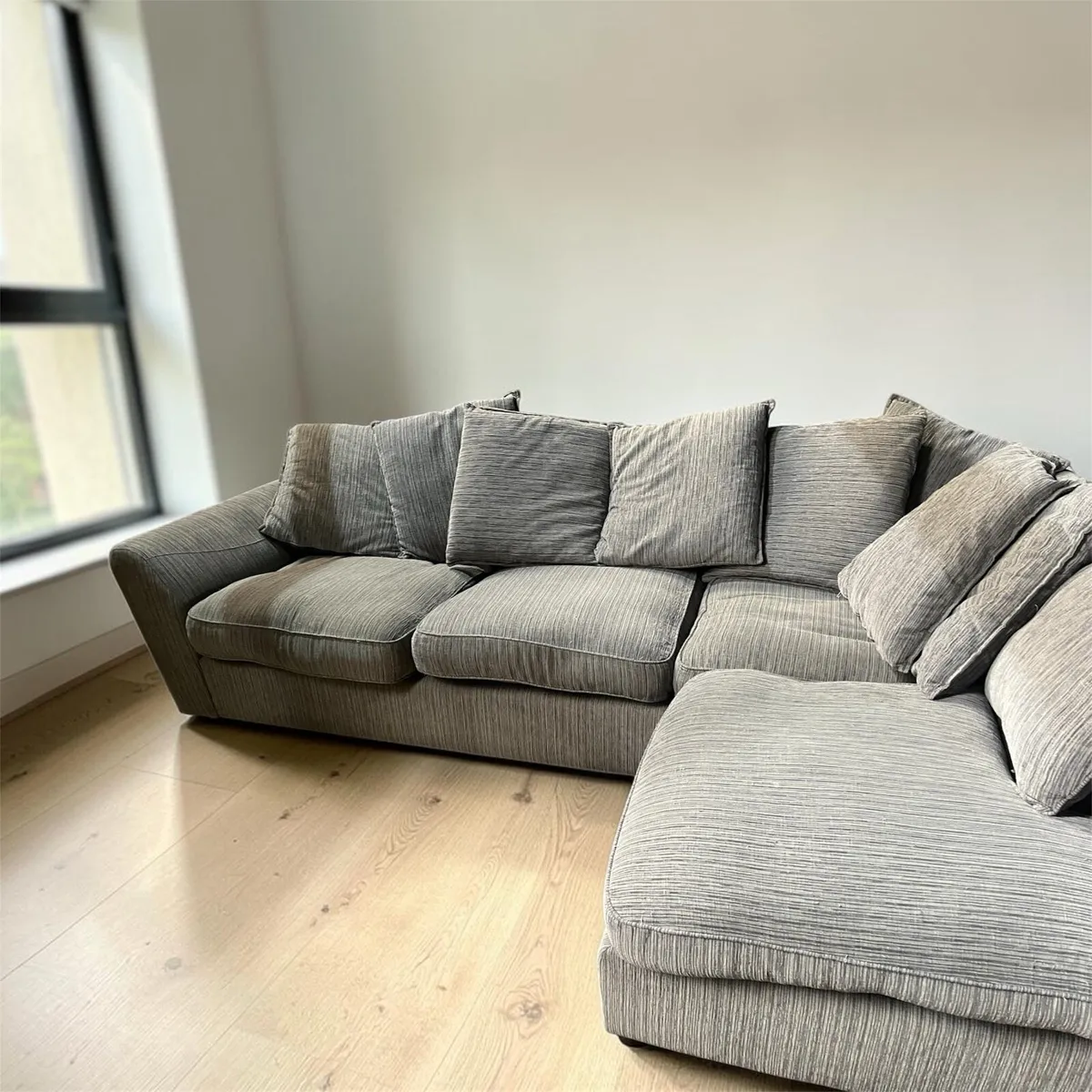Grey corner sofa corduroy couch suite - Image 1