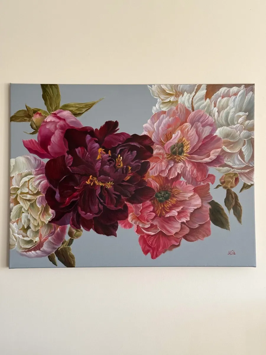 Large Original Peony Oil Painting | Floral Wall Ar - Image 3