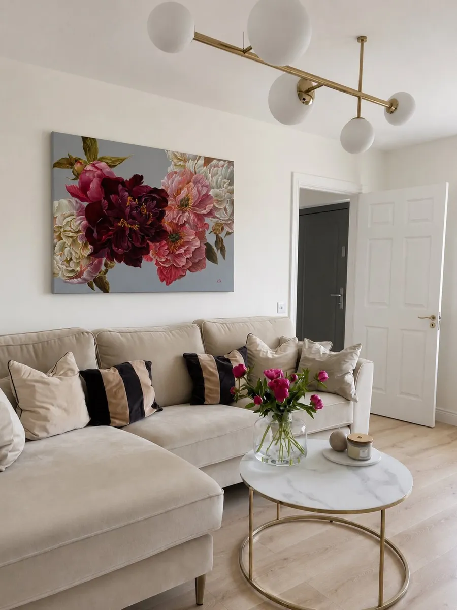 Large Original Peony Oil Painting | Floral Wall Ar - Image 1