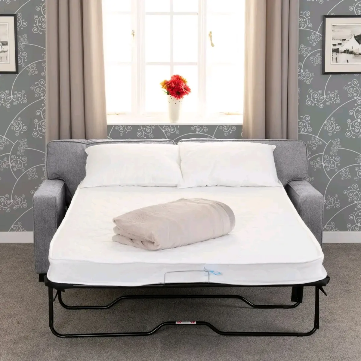 Dark Grey or Light Grey Fabric Sofa Bed - Image 2