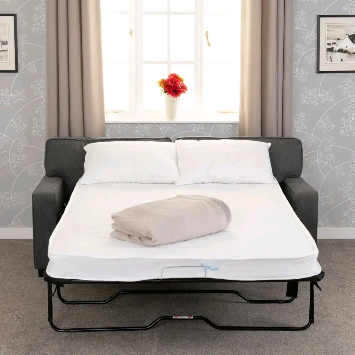 Dark Grey or Light Grey Fabric Sofa Bed - Image 4