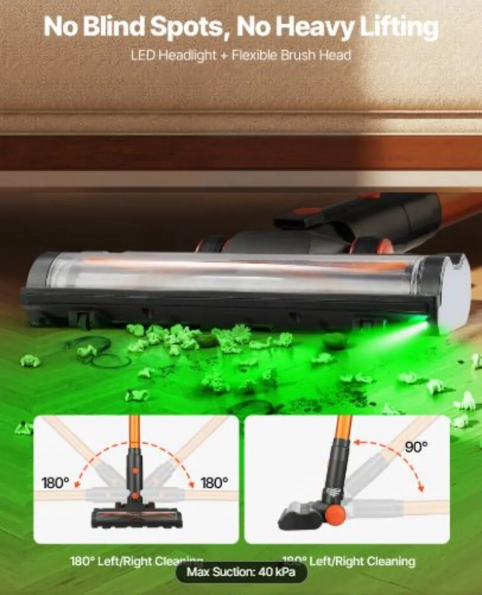 Cordless Vacuum Cleaner, 40KPA Max Suction, - Image 2