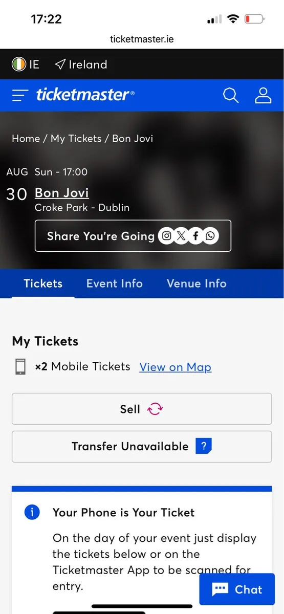 2 gold circle Bon Jovi tickets - Image 1