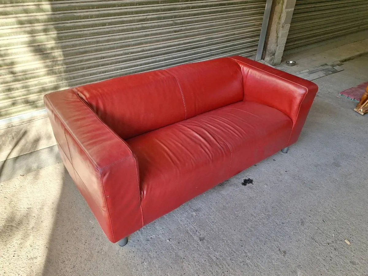 Red  Genuine Leather 2 Seater Sofa (DELIVERY) - Image 1