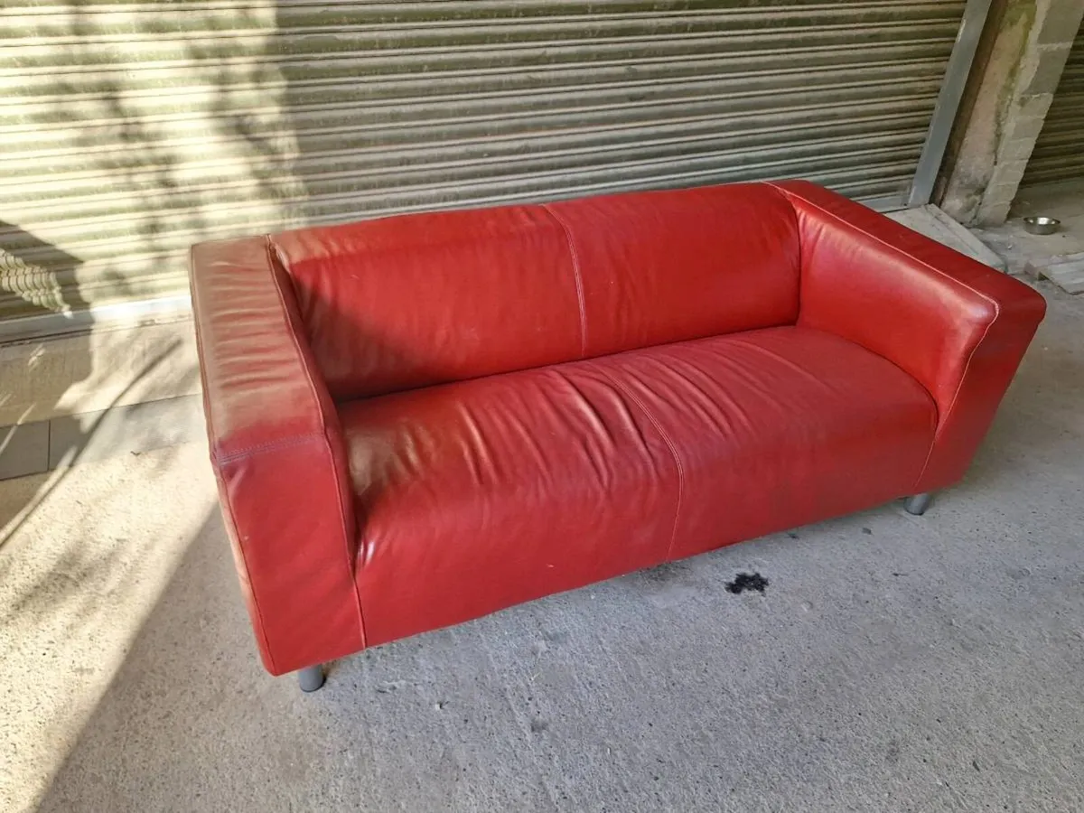 Red  Genuine Leather 2 Seater Sofa (DELIVERY) - Image 3