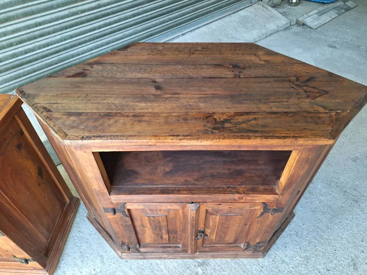 Rustic Solid Wood TV Unit + Locker (DELIVERY) - Image 4