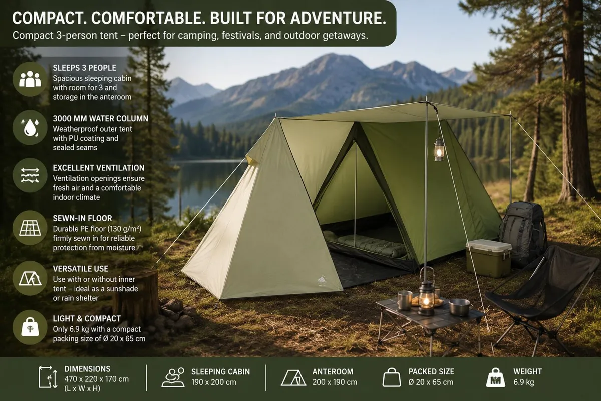 3 Man House Tent Waterproof Camping Tent - Image 1