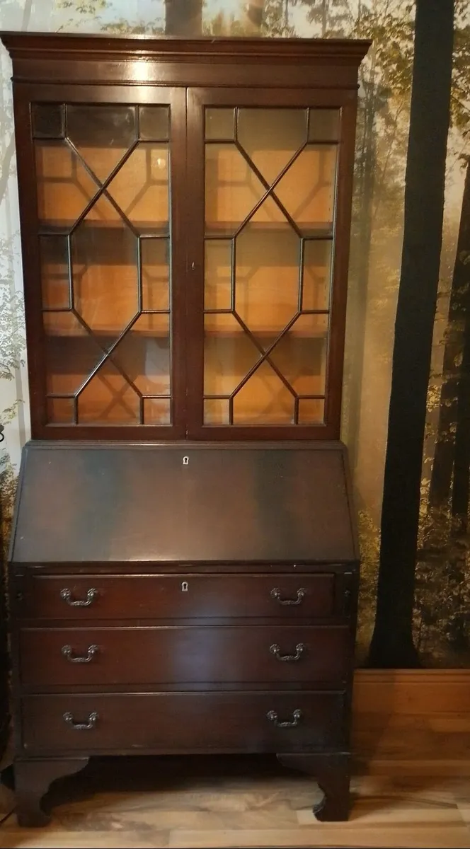 Edwardian Bureau bookcase with astro glazed doors - Image 1