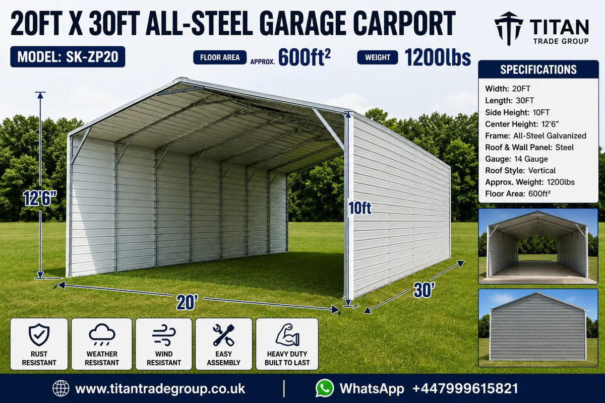 20 x 30ft Steel Carport Metal Shed