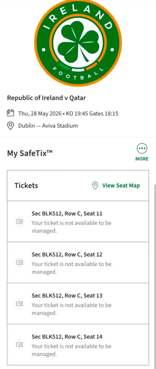 Ire vs Qatar tickets x4 together - Image 2