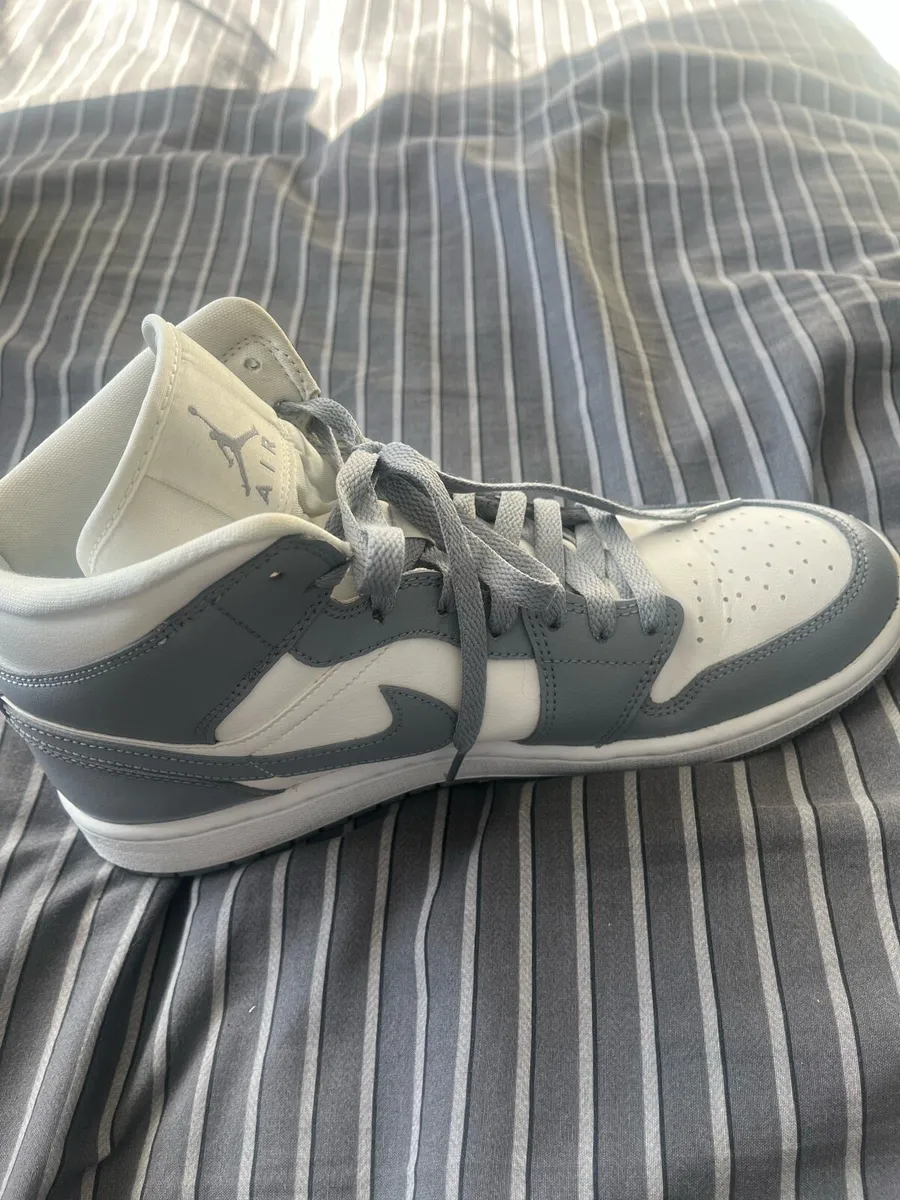 Grey and white Air Jordan 1 Mid tops - Image 3