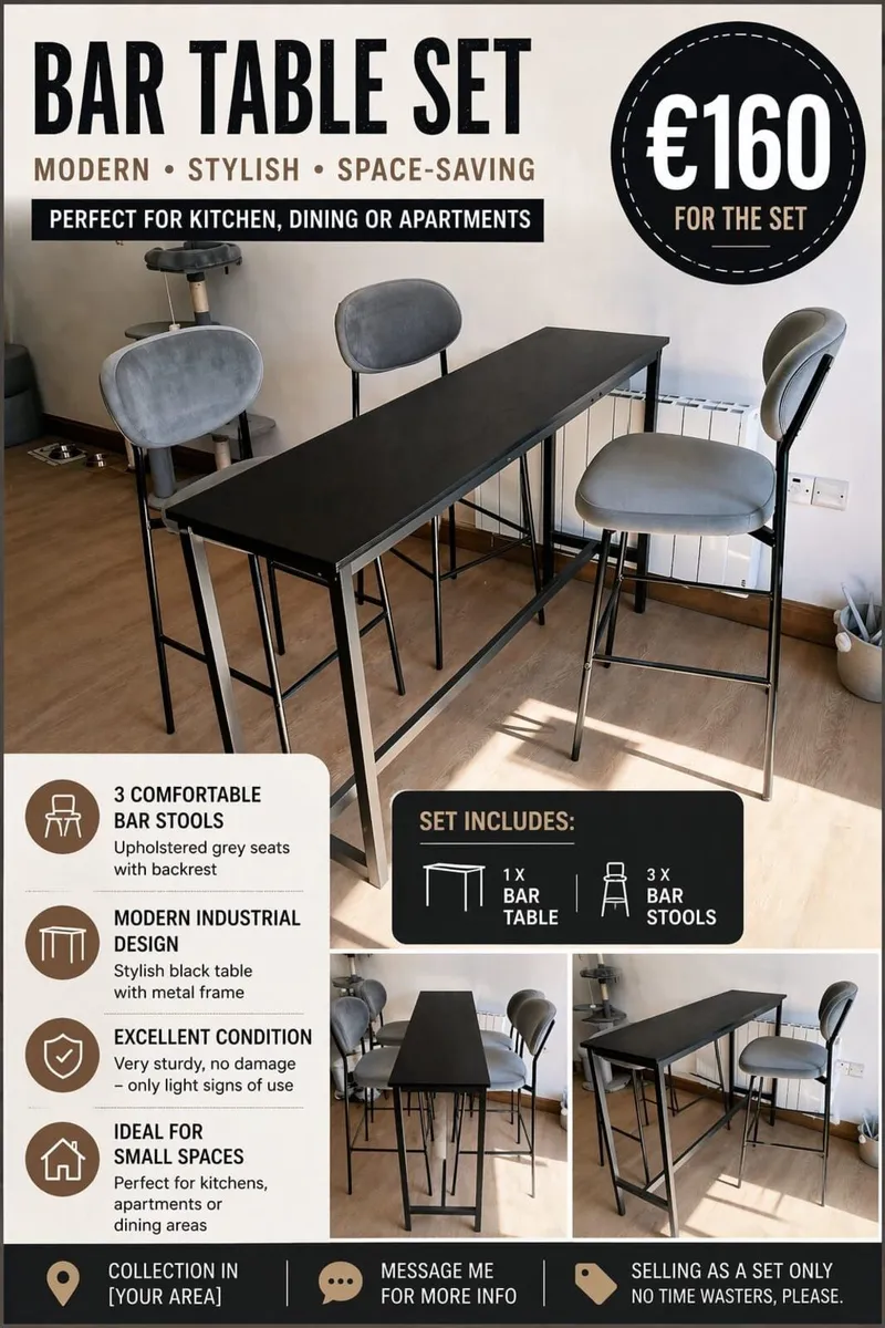Barstool chairs and table - Image 3