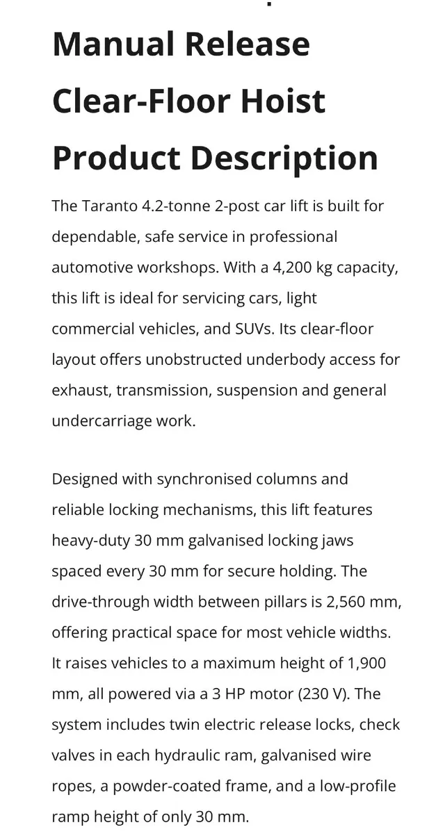 Brand new Taranto 4.2 ton lift - Image 3
