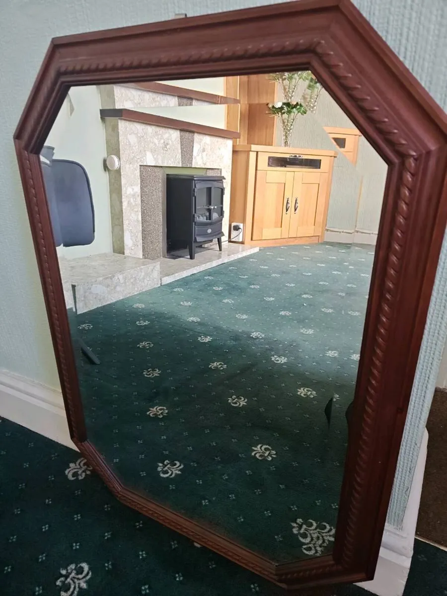 Octagonal Wall Mirror with Decorative Wooden Frame - Image 1