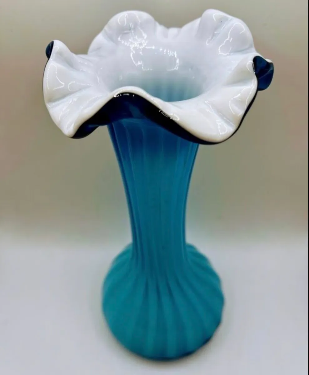 Vintage 1970s art glass - marine blue ribbon vase - Image 2