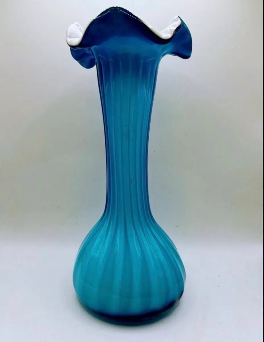 Vintage 1970s art glass - marine blue ribbon vase - Image 1