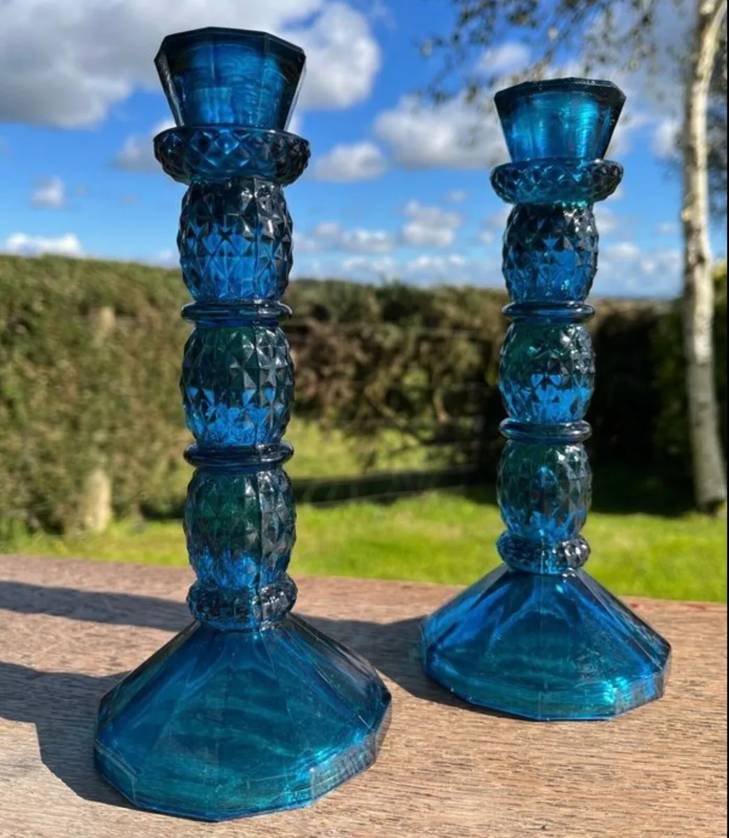 1970s Vintage cobalt blue candlesticks - Image 1