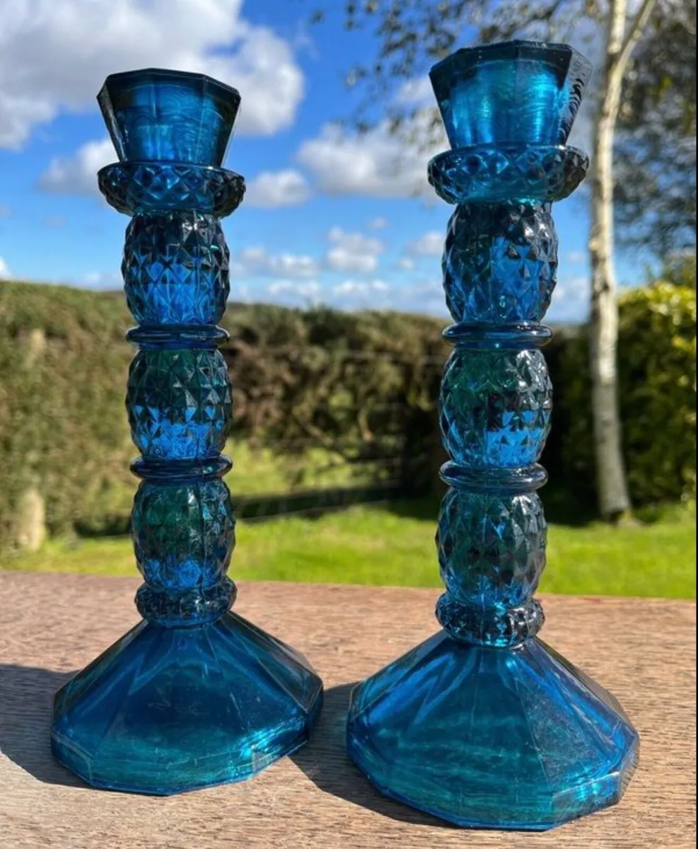 1970s Vintage cobalt blue candlesticks - Image 2