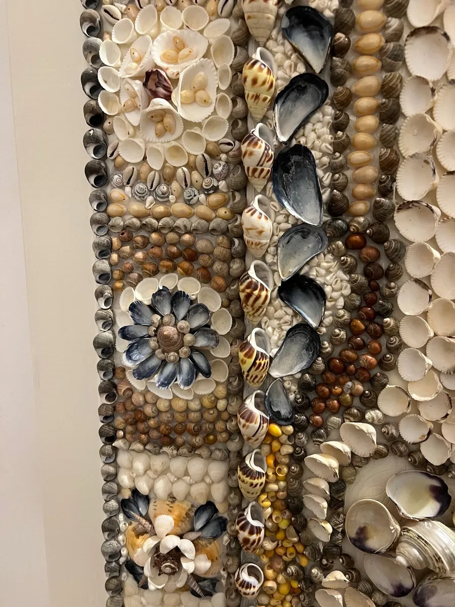Antique handmade encrusted seashell wall art - Image 3