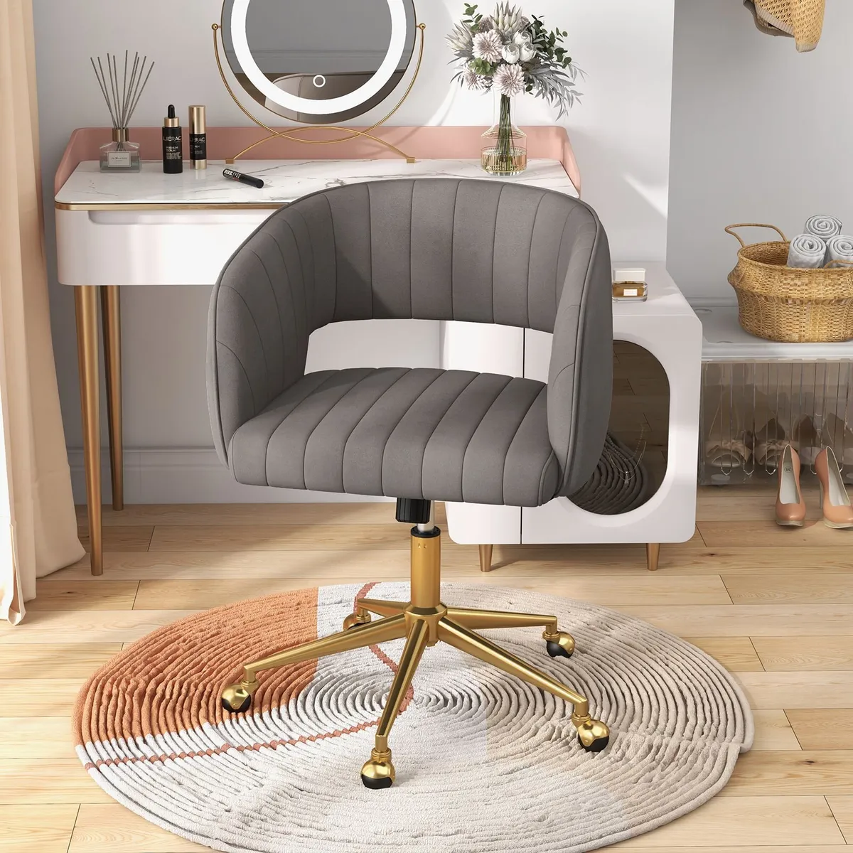 Costway Modern Swivel Home Office Chair with Tufte - Image 1