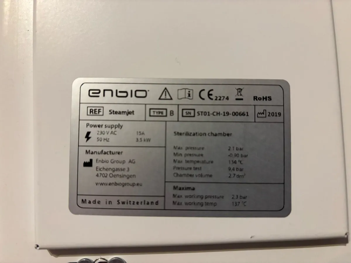 Enbio S / Steamjet Class B Autoclave Sterilizer - Image 4