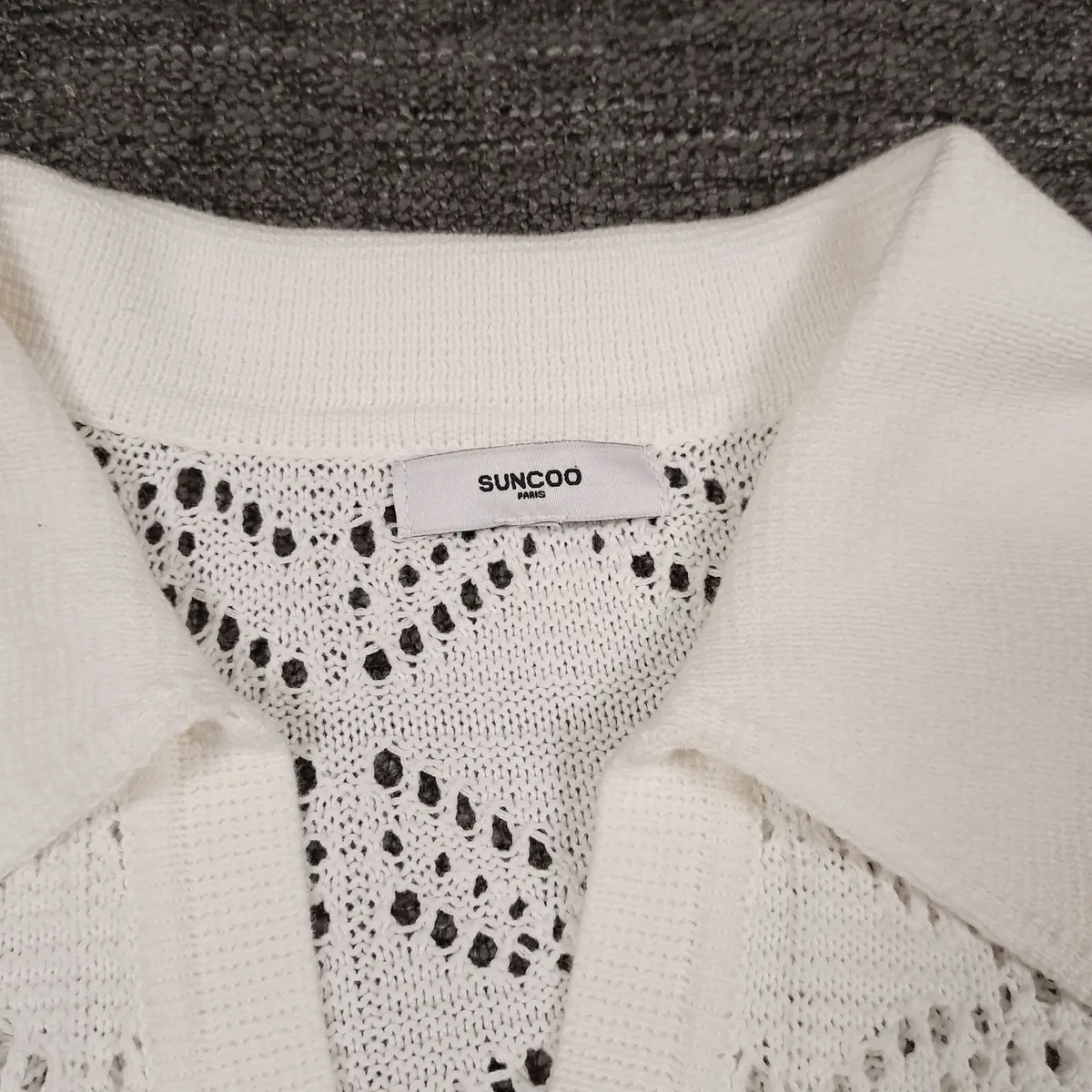 Suncoo White Crochet Knit Polo Top 12UK/40EU - Image 3