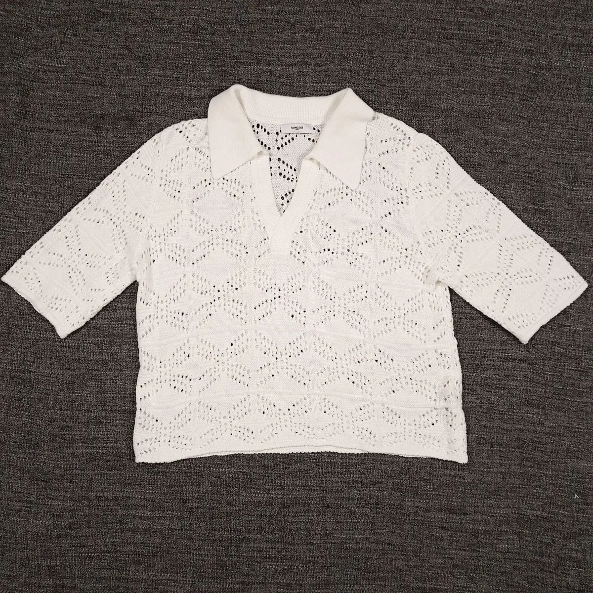 Suncoo White Crochet Knit Polo Top 12UK/40EU - Image 4