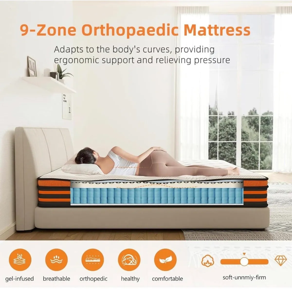 4FT6 Double Mattress, 9-Zone Gel Memory Foam, 10 I - Image 4
