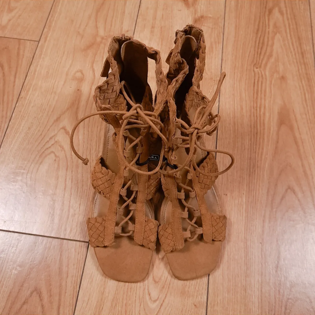 Zara Brown Woven Gladiator Block Heel Sandals 6UK - Image 3