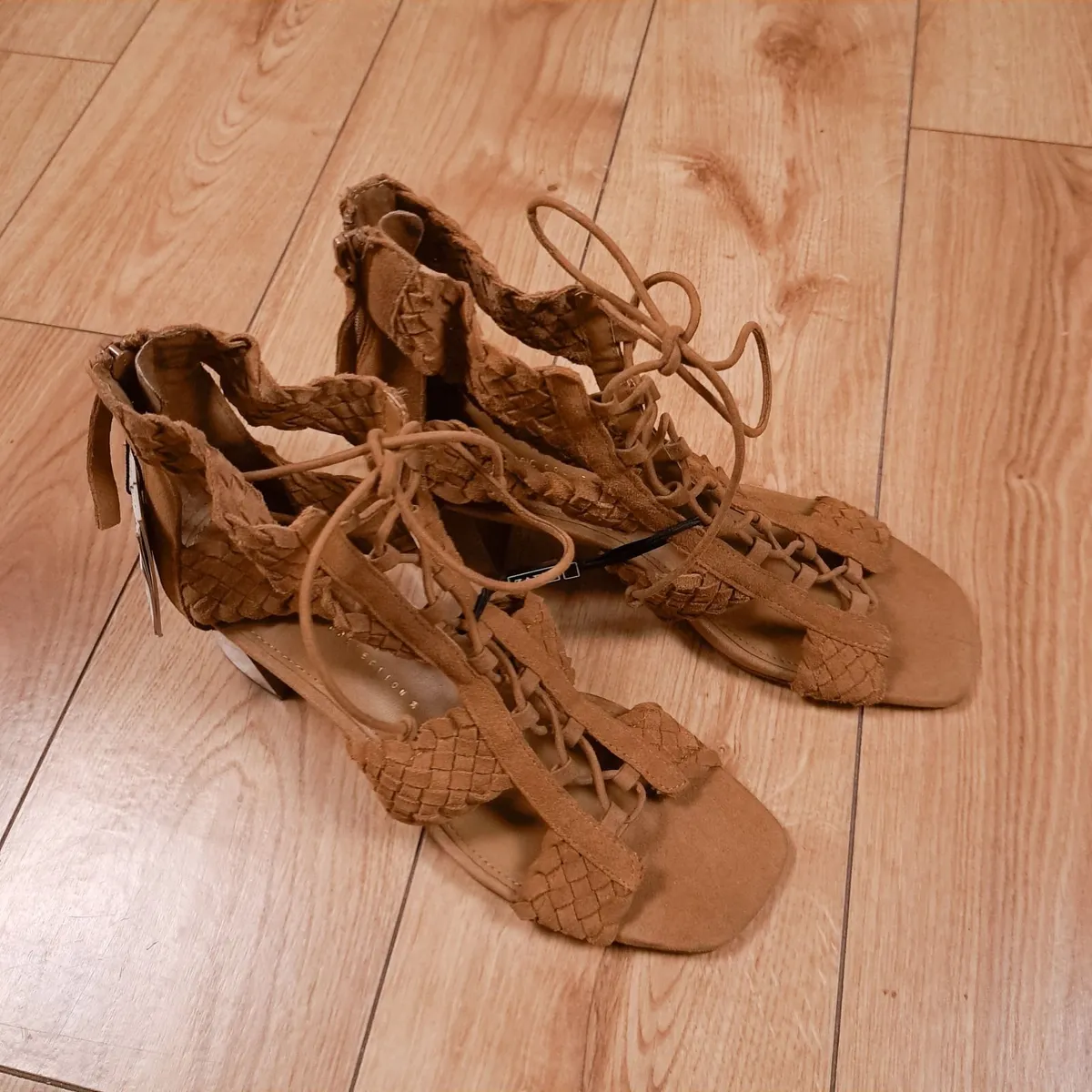 Zara Brown Woven Gladiator Block Heel Sandals 6UK - Image 1