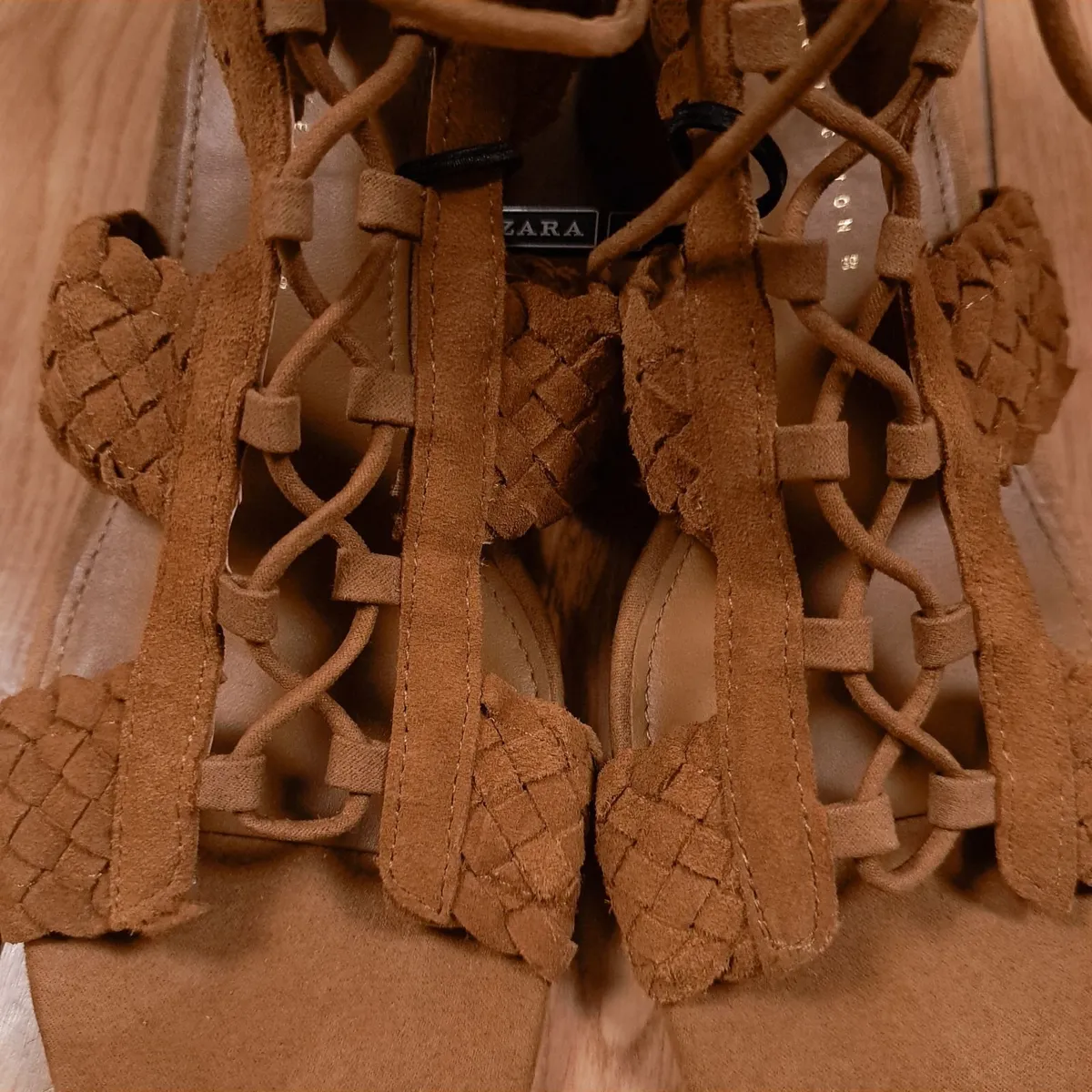 Zara Brown Woven Gladiator Block Heel Sandals 6UK - Image 4