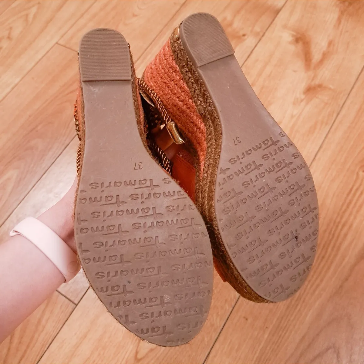 Tamaris Orange Suede Rope Tie Up Wedges 4UK - Image 3