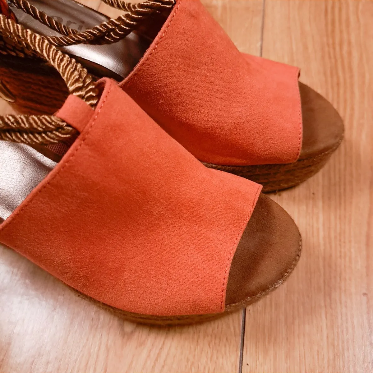 Tamaris Orange Suede Rope Tie Up Wedges 4UK - Image 4