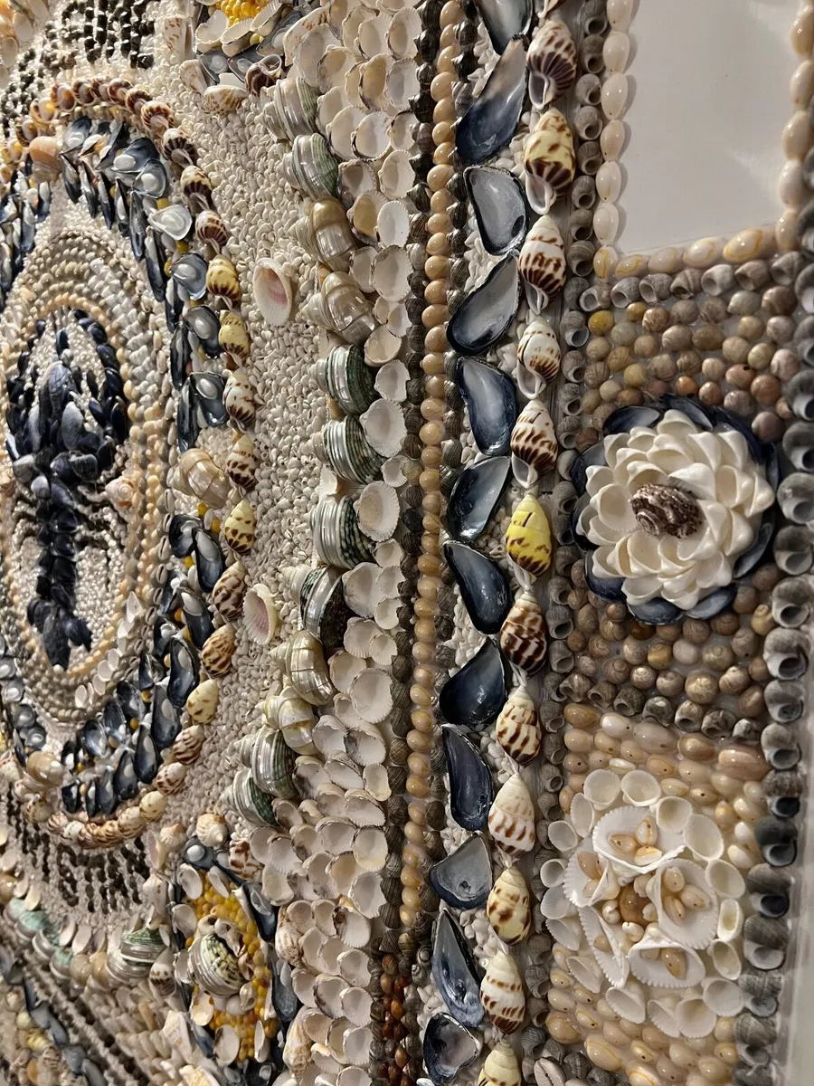 Antique style handmade encrusted seashell wall art - Image 1