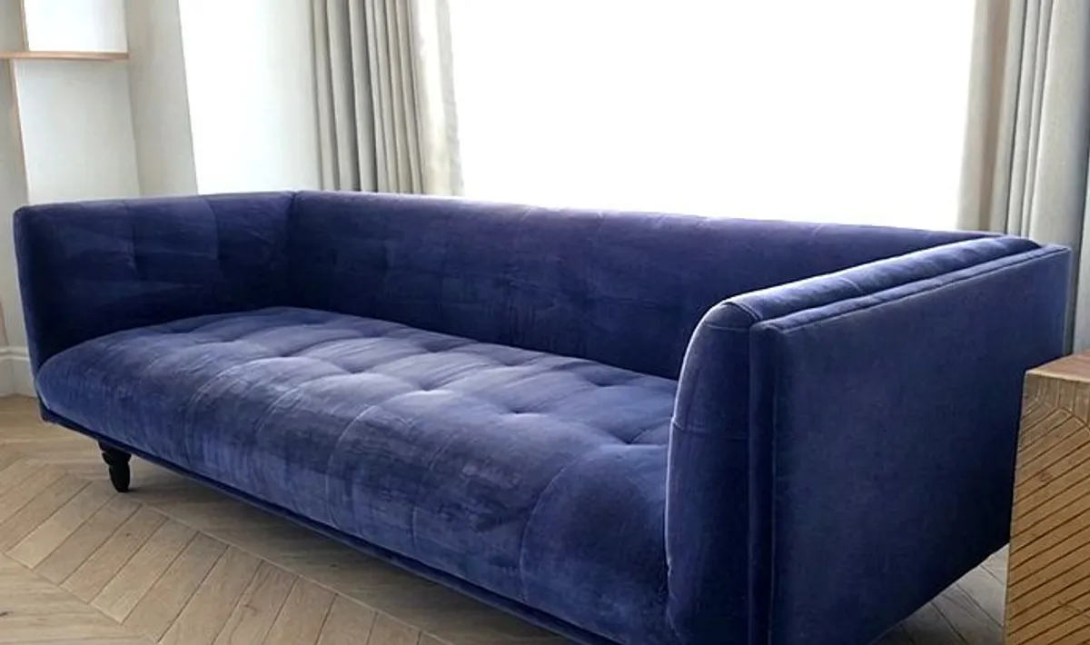 Modern Navy Velvet 3 seater Sofa - reduced to sell! - Image 1