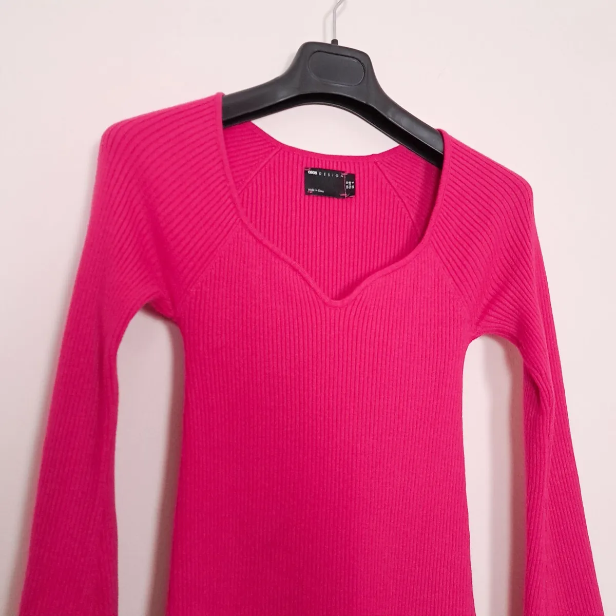ASOS Pink Ribbed Knit Mini Dress Feather Trim 10UK - Image 2