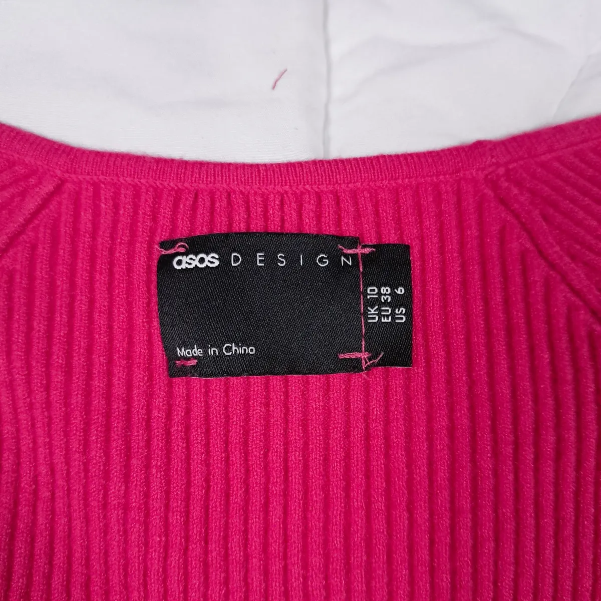 ASOS Pink Ribbed Knit Mini Dress Feather Trim 10UK - Image 3