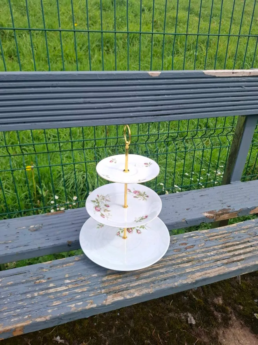 Rose china cake stand postage possible - Image 1