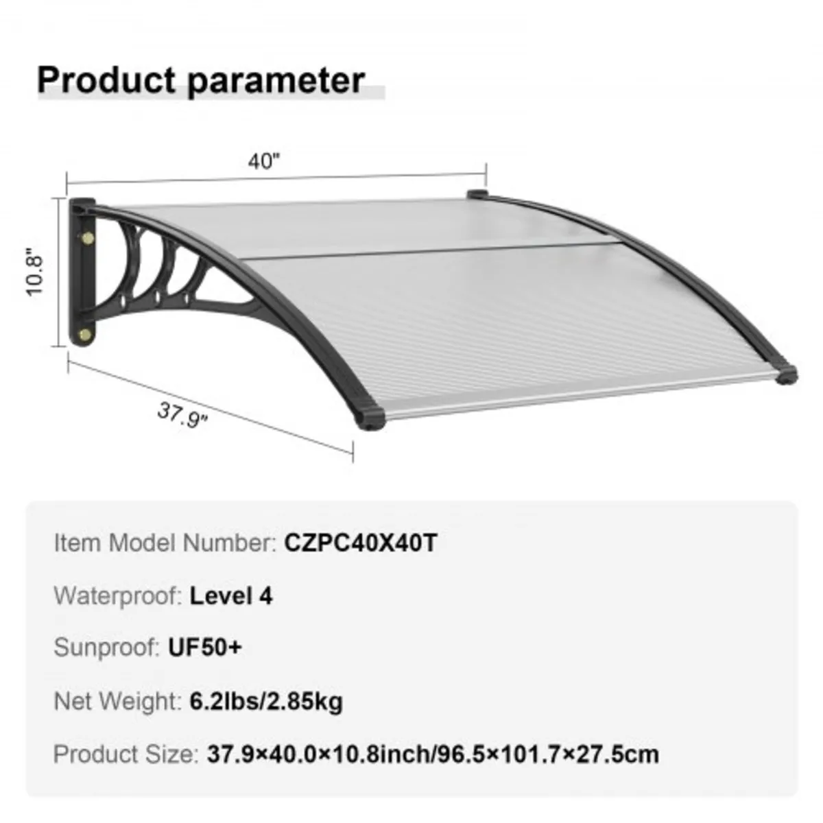 Window Door Awning Canopy 101.6 x 101.6 cm, UPF 50 - Image 3