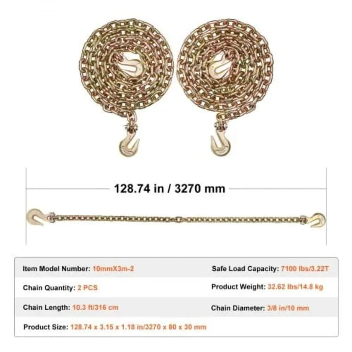 Binder Chain G80 Tie Down Tow Chain with Hooks 9.5 - Image 2