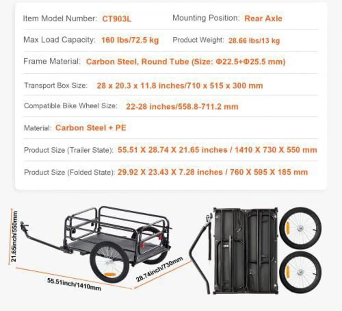 Bike Cargo Trailer, 72.5 kg Load Capacity, Heavy-D - Image 4