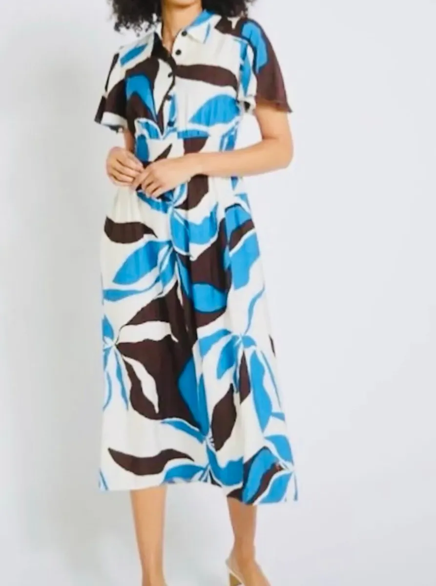 NEW Ladies Printed Collar Midi Dress  - 2 Sizes
