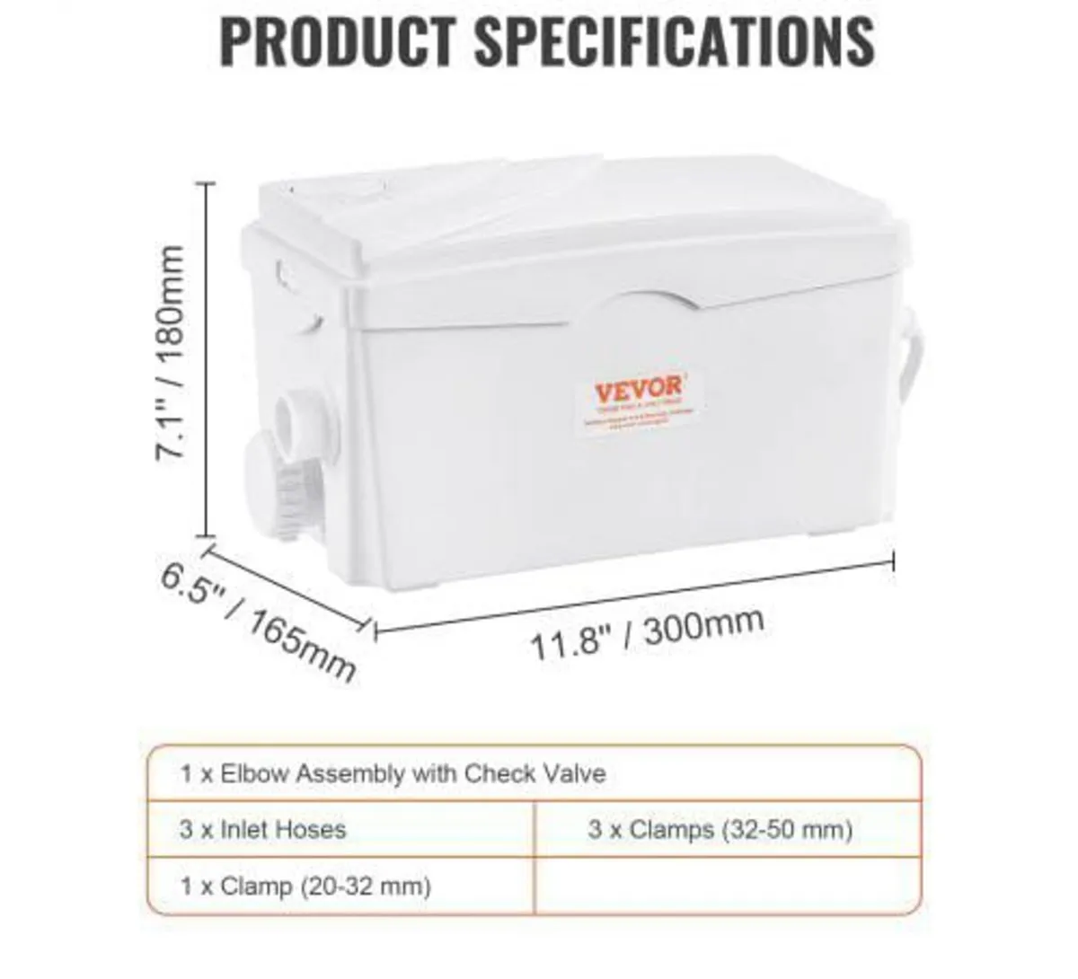 Macerator Pump, 350W, 6000 L/h Flow, 23 ft/7 m Hea - Image 2