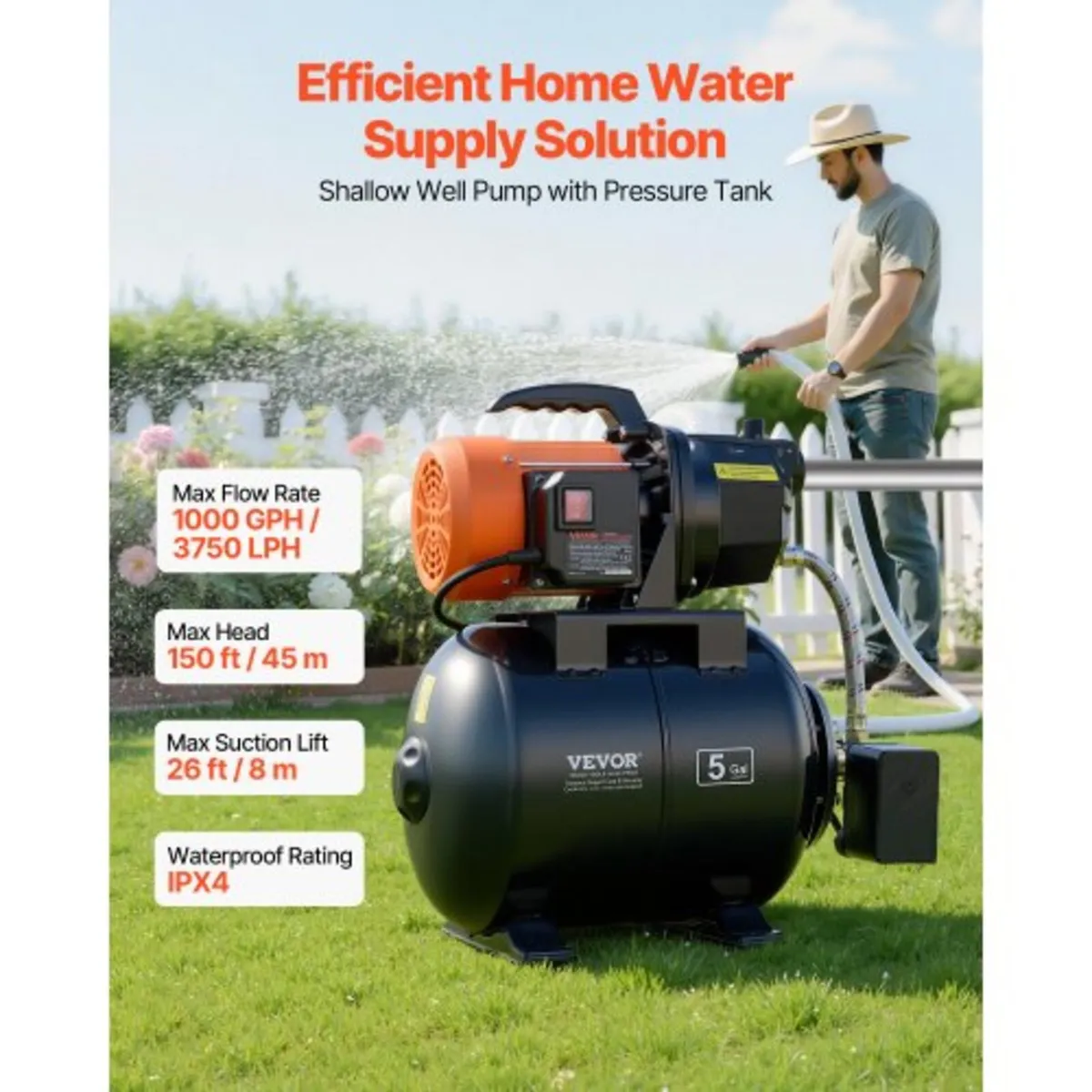 1 HP Shallow Well Pump with Pressure Tank, 230V 37 - Image 2
