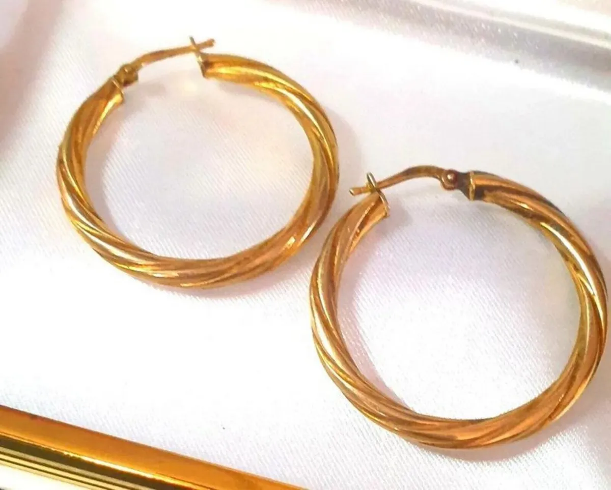 Large 9ct Gold Swirl Hoops - Image 1