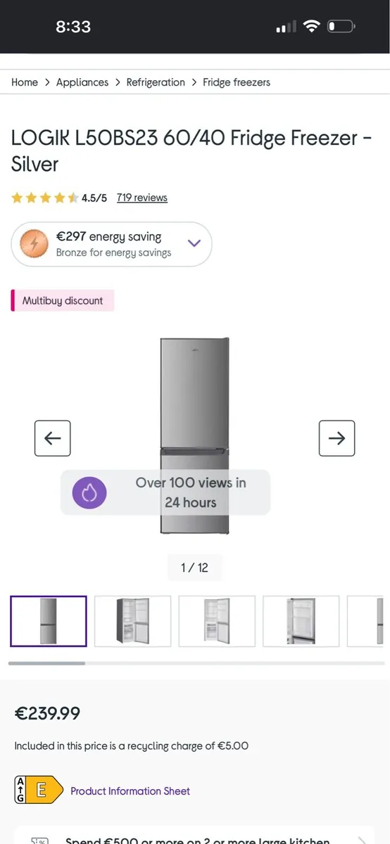 Logik 50cm 2 door fridge freezer - Image 2