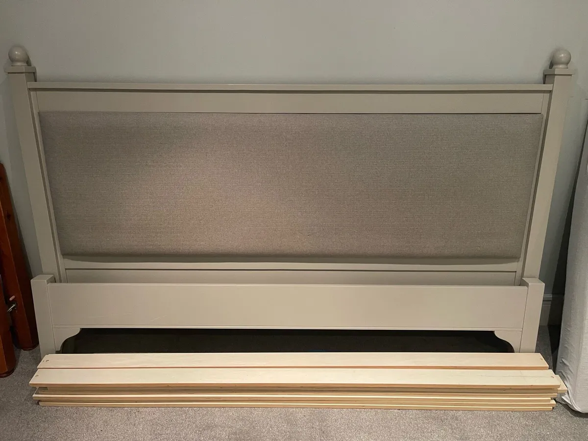 Magnificent Extremely Solid Grey Fabric Wooden Bed - Image 3
