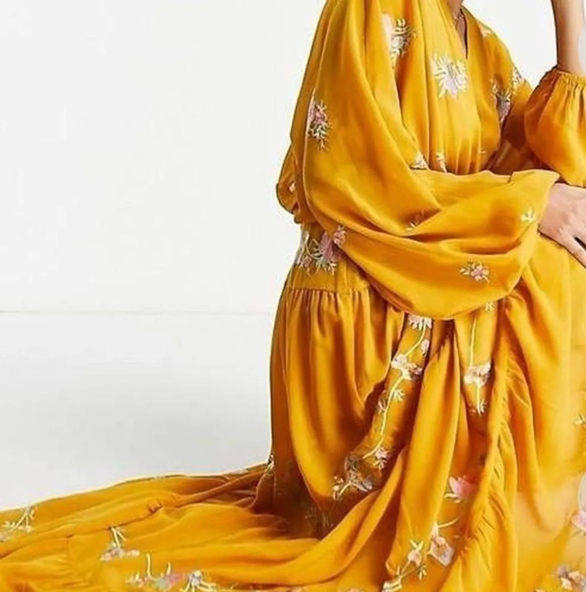 Dress Maxi Wedding ASOS Design Yellow Gold Embroidered Puff Sleeve Maxi Dress  Size UK 18 - Image 2